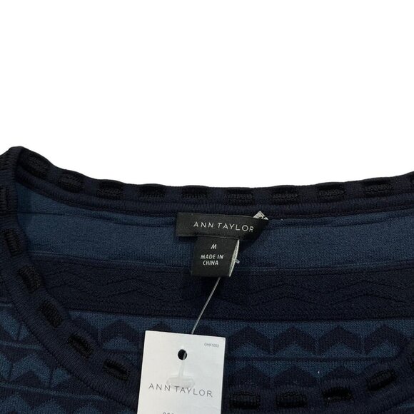 Ann Taylor NWT Blue and Black Texture Stitch Flare Dress Size‎ Medium - Picture 3 of 10